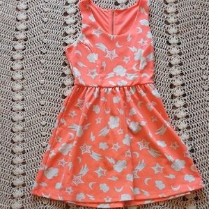 Starry Sky Dress - Neon Orange/Pink